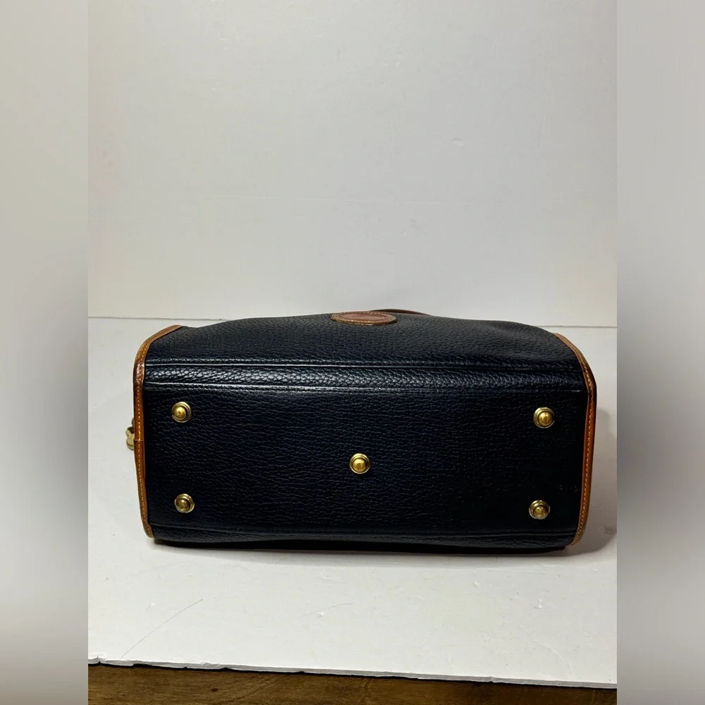 Dooney & Bourke Black Pebbled Leather Double Handle Satchel Bag -VTG Made in USA